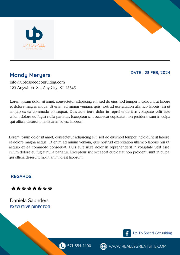 Upto speed letterhead sample